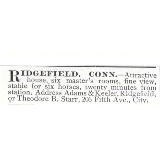 Ridgefield CT House Adams & Keeler, Theodore B Starr 1903 Ad AF8-S44