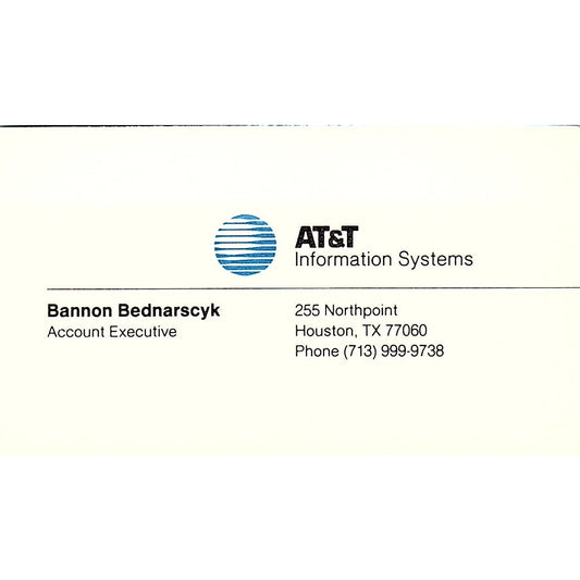 Bannon Bednarscyk AT&T Houston TX Vintage Business Card SE3-B16