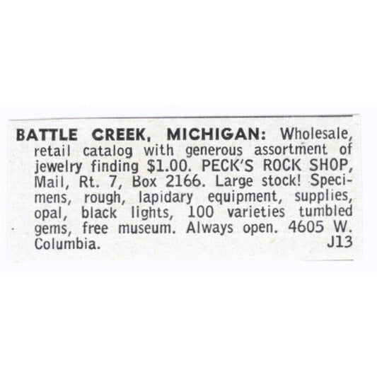 Peck's Rock Shop Battle Creek Michigan 1964 Magazine Ad AB6-LJS9