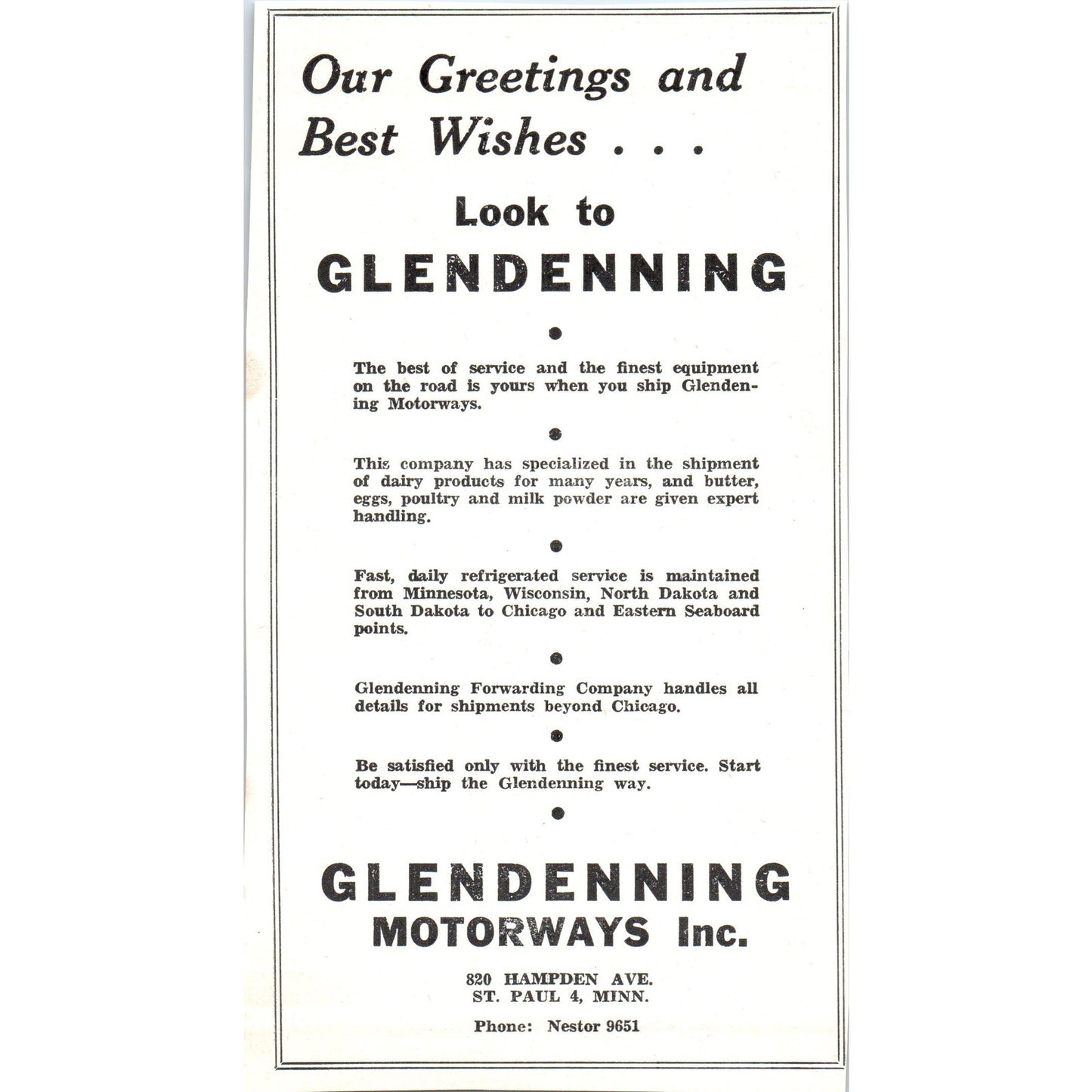 Glendenning Motorways Inc St Paul, National Soap Minneapolis 1953 Ad AE9-DC2