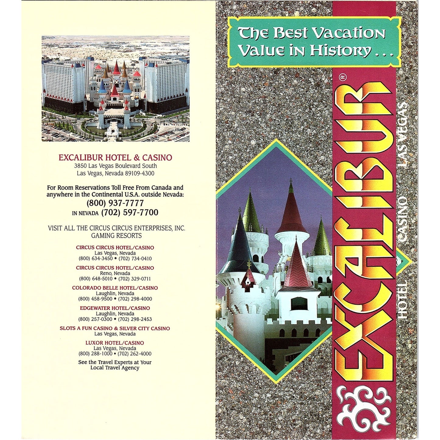 Excalibur Hotel Vacations Las Vegas NV Vintage Fold Out Travel Brochure TH2-TB1