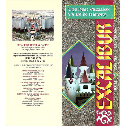 Excalibur Hotel Vacations Las Vegas NV Vintage Fold Out Travel Brochure TH2-TB1