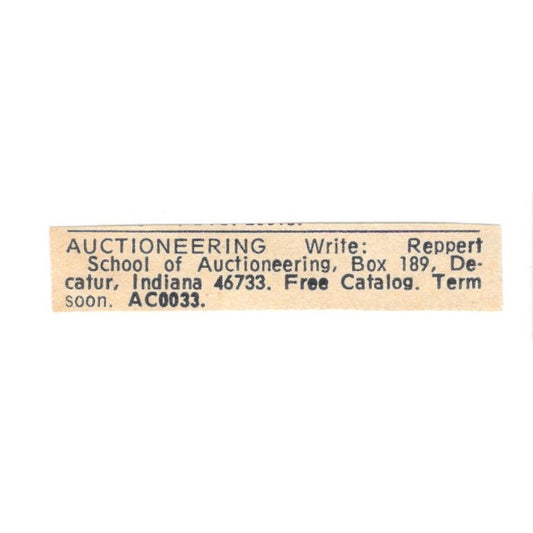Reppert School of Auctioneering Decatur Indiana 1977 Ad AF6-S9