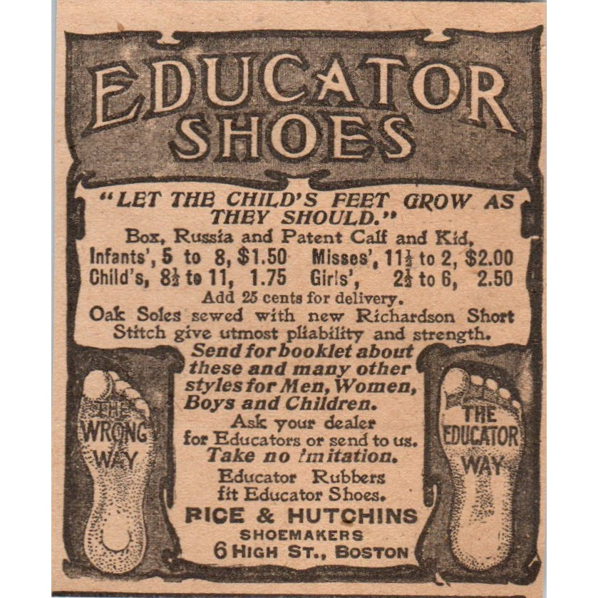 Educator Shoes Rice & Hutchins Shoemakers Boston 1905 Magazine Ad AF1-NH3