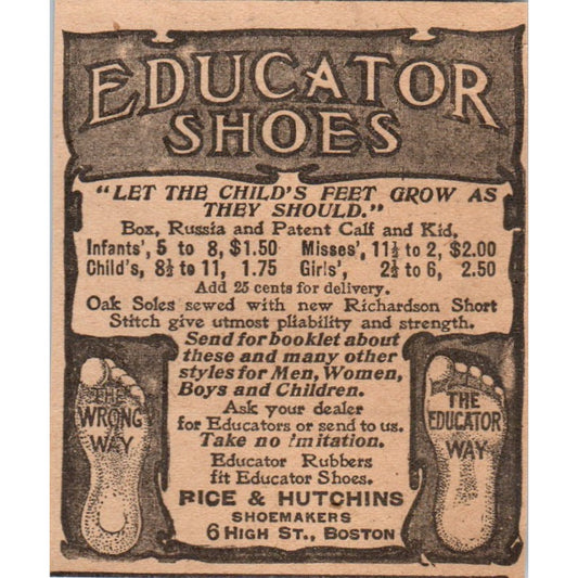 Educator Shoes Rice & Hutchins Shoemakers Boston 1905 Magazine Ad AF1-NH3