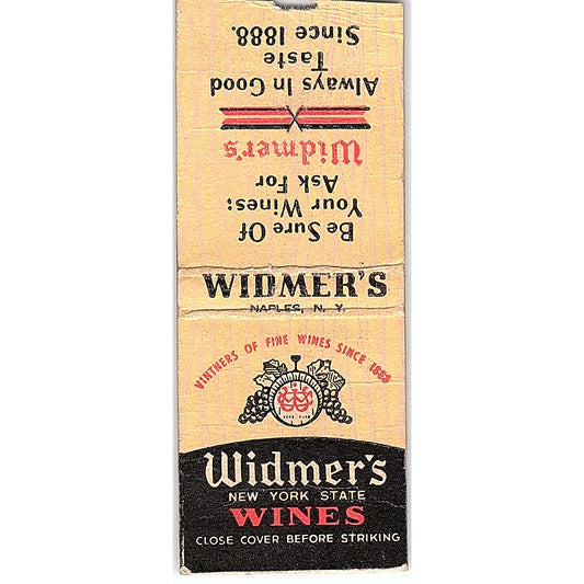 Widmer's New York State Wines Naples NY Vintage Matchbook Cover SC7-Y5