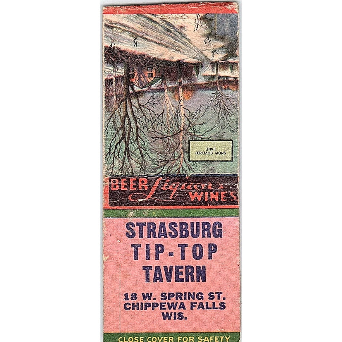 Strasburg Tip-Top Tavern Chippewa Falls WI Vintage Matchbook Cover SE5-Y1