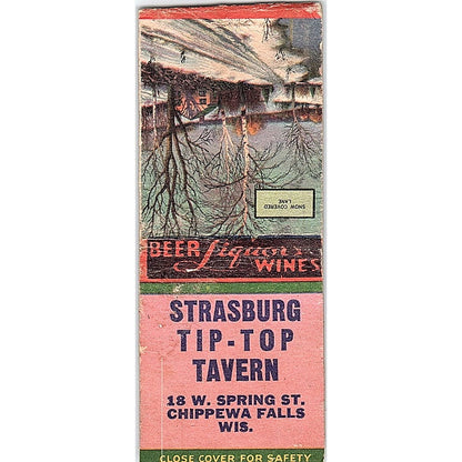 Strasburg Tip-Top Tavern Chippewa Falls WI Vintage Matchbook Cover SE5-Y1
