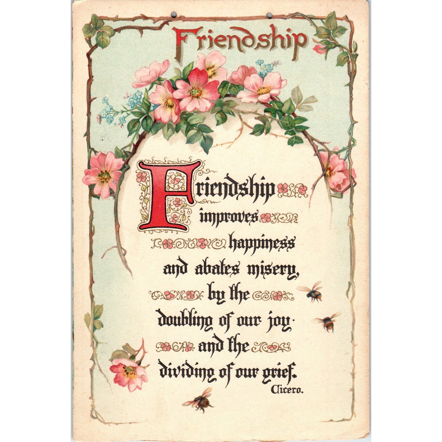 c1910 Friendship - Cicero - Poem Card 4.5x7.5" AB9