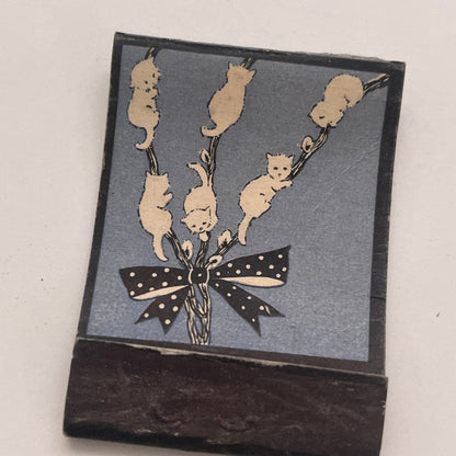 White Fluffy Kittens on a Bow Vintage Matchbook Cover TB8-MB2-4