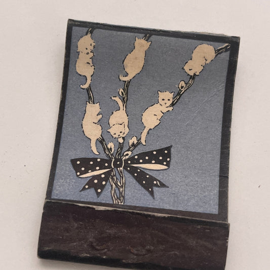 White Fluffy Kittens on a Bow Vintage Matchbook Cover TB8-MB2-4