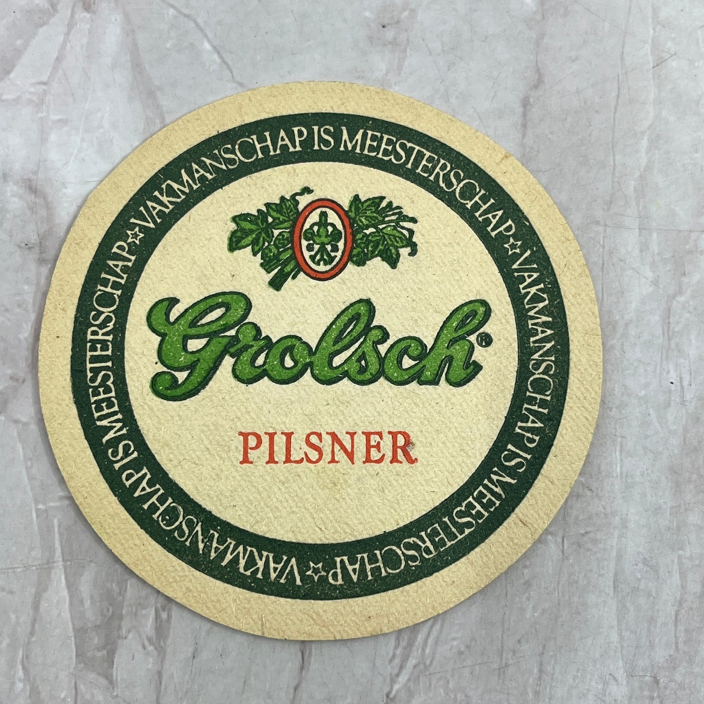 Vintage Grolsch Pilsner Vakmanschap Is Meesterschap German Beer Coaster TJ5-CO1