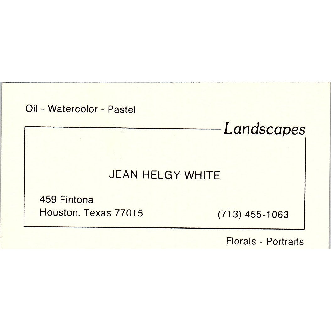 Jean Helgy White Landscapes Artist Houston TX Vintage Business Card SE3-B11