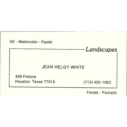 Jean Helgy White Landscapes Artist Houston TX Vintage Business Card SE3-B11