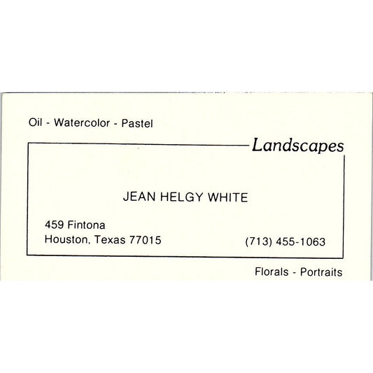Jean Helgy White Landscapes Artist Houston TX Vintage Business Card SE3-B11