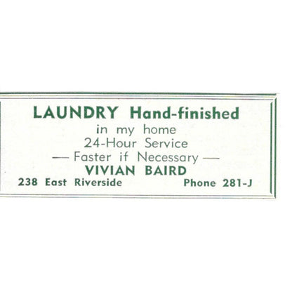 Vivian Baird Hand-Finished Laundry 238 E Riverside 1957 Estes Park CO Ad AG4-S11