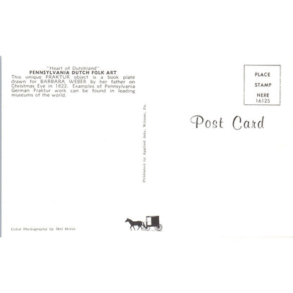 Fraktur Barbara Weber Folk Art Pennsylvania Dutch Country Postcard PD8