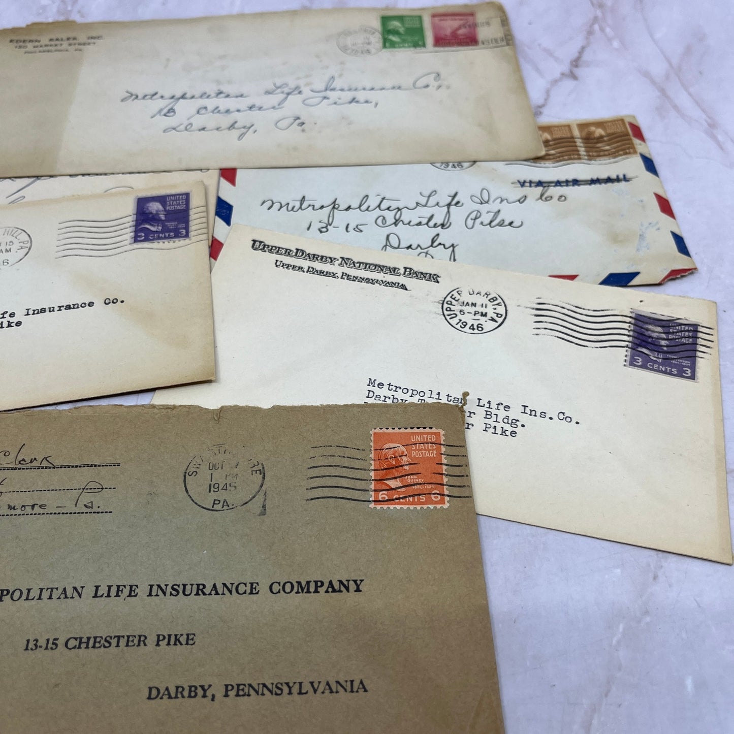 1940s Lot of Metropolitan Life Ins Co Darby PA Postal Cover Envelopes L4-4-8