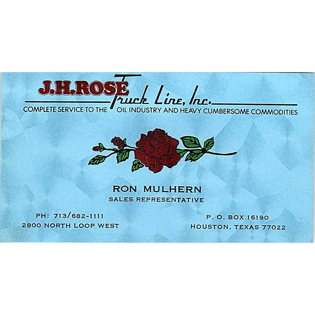 J.H. Rose Truck Line Ron Mulhern Houston Texas Vintage Business Card SB4-B6