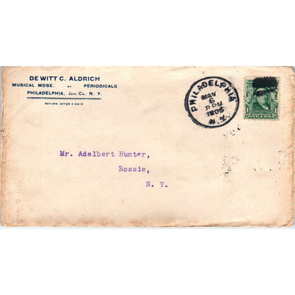 1905 De Witt C. Aldrich Musical Periodicals Phila Postal Cover Envelope AE6