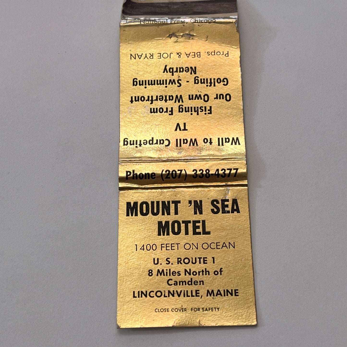 Mount 'N Sea Motel Bea & Joe Ryan Lincolnville ME Vintage Matchbook TB8-MB-13