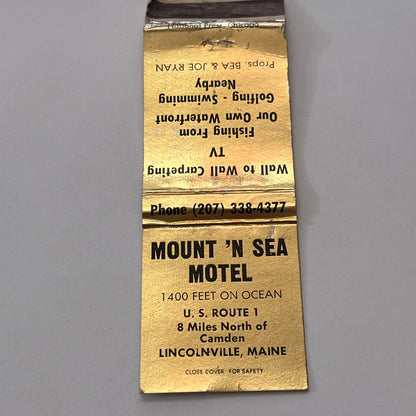 Mount 'N Sea Motel Bea & Joe Ryan Lincolnville ME Vintage Matchbook TB8-MB-13