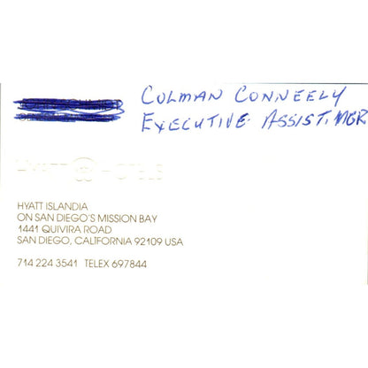 Colman Conneely Hyatt Hotels Hyatt Islandia San Diego Vtg Business Card SD8-B22