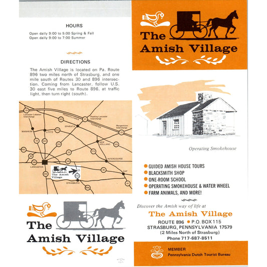 1970s The Amish Village Strasburg PA Travel Brochure TF4-BB