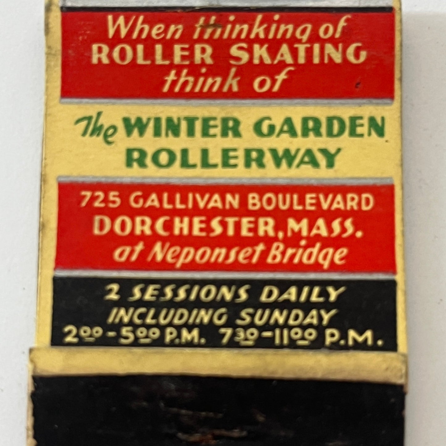 Winter Garden Rollerway Skate Club Dorchester MA Vtg Matchbook Cover TB6-MB1-3