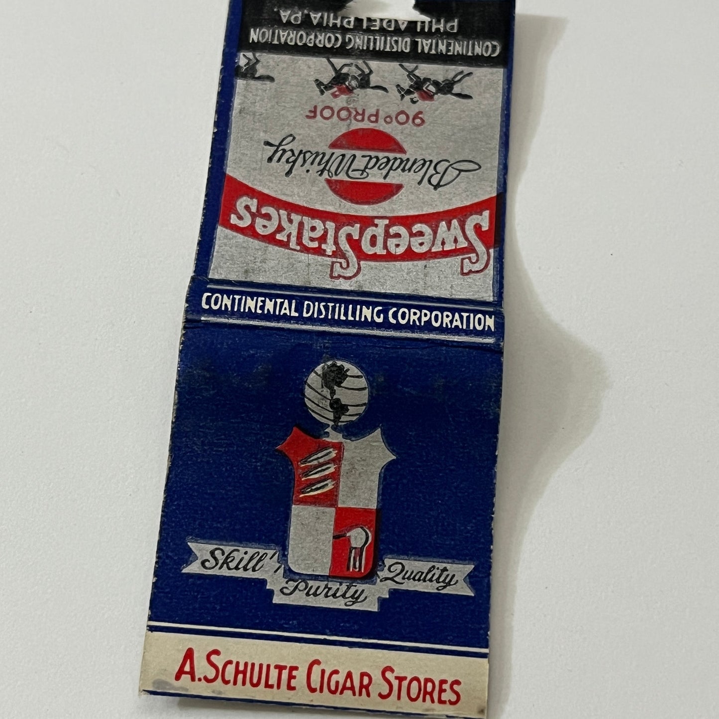 Sweepstakes Blended Whiskey A. Schulte Cigar Stores Matchbook Cover TB6-MB1-12