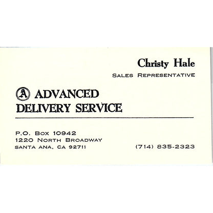 Advanced Delivery Service Christy Hale Santa Ana CA Vintage Business Card SB4-B6