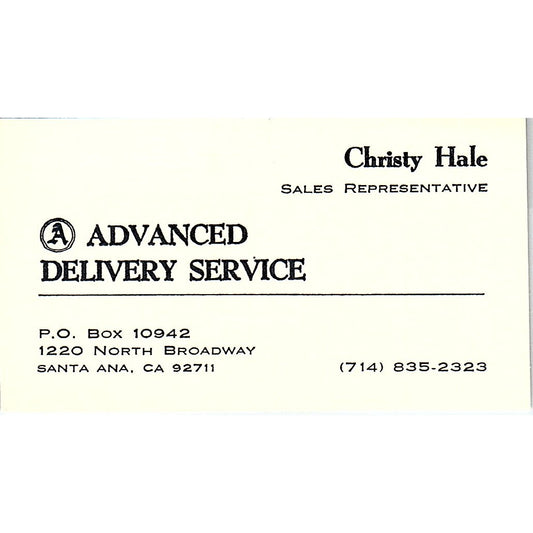 Advanced Delivery Service Christy Hale Santa Ana CA Vintage Business Card SB4-B6