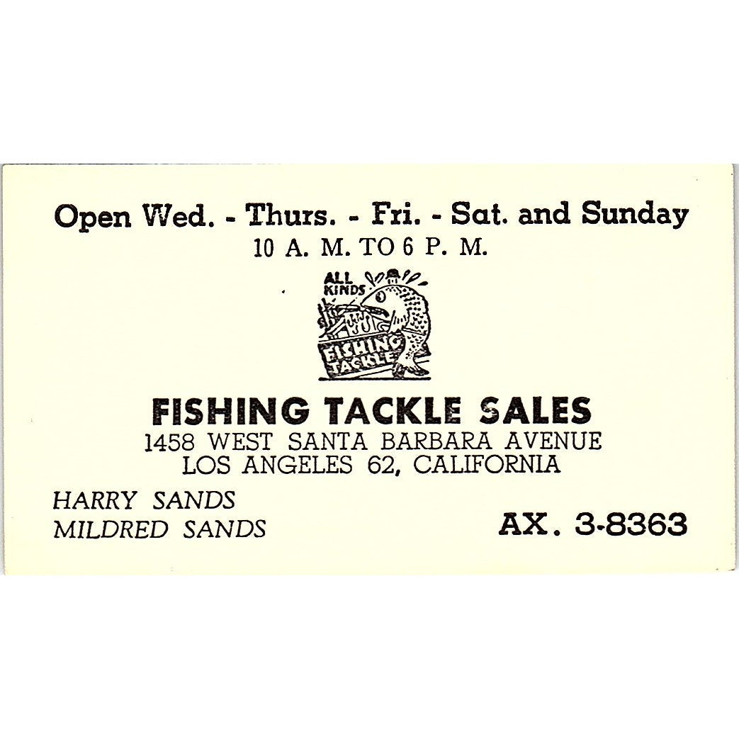 Fishing Tackles Sales Harry Sands Los Angeles CA Vintage Business Card SB4-B10
