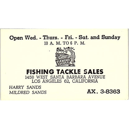 Fishing Tackles Sales Harry Sands Los Angeles CA Vintage Business Card SB4-B10