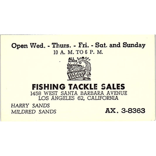 Fishing Tackles Sales Harry Sands Los Angeles CA Vintage Business Card SB4-B10