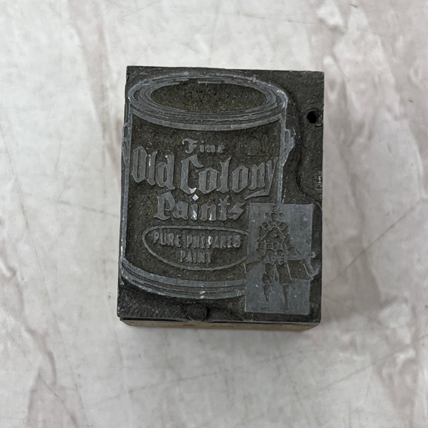 Retro Old Colony Paints Logo Vintage Letterpress Printers Block Plate SF5