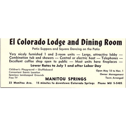 Panorama Lodge Colorado Springs CO 1958 Ad AG1-M2