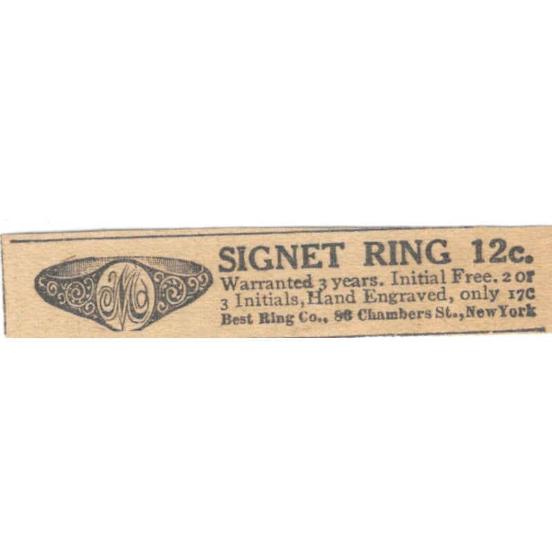 Signet Ring Best Ring Co Chambers St. New York 1910 Magazine Ad AF1-SS8