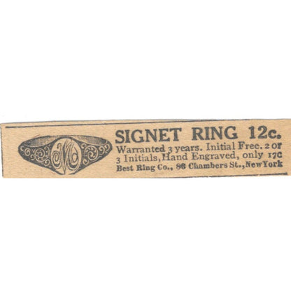 Signet Ring Best Ring Co Chambers St. New York 1910 Magazine Ad AF1-SS8