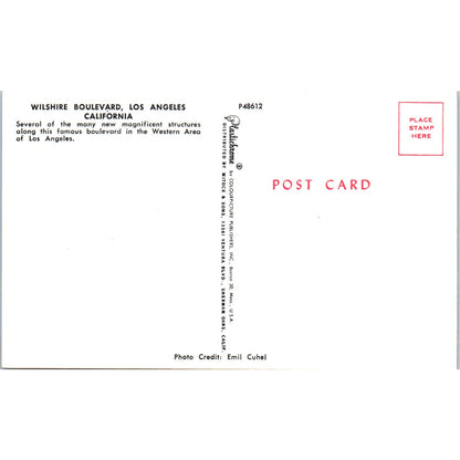 Wilshire Boulevard Los Angeles California Vintage Postcard PE4