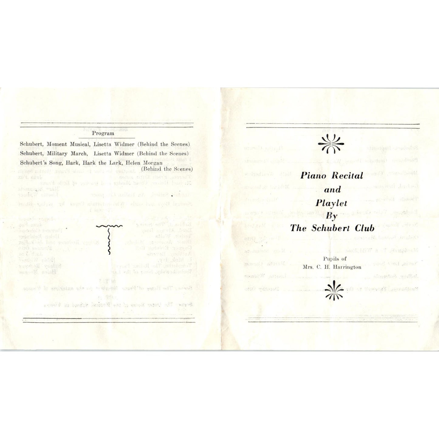 Vintage Piano Recital and Playlet Program The Schubert Club C.H. Harrington AE6