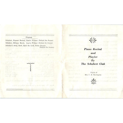 Vintage Piano Recital and Playlet Program The Schubert Club C.H. Harrington AE6