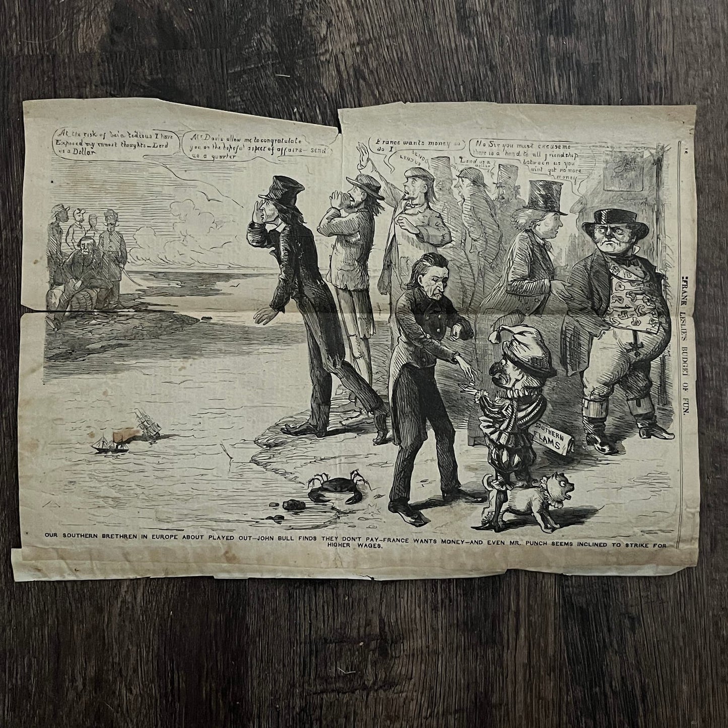 Southern Brethren Europe Political Cartoon Original 1862 Civil War Engraving C5