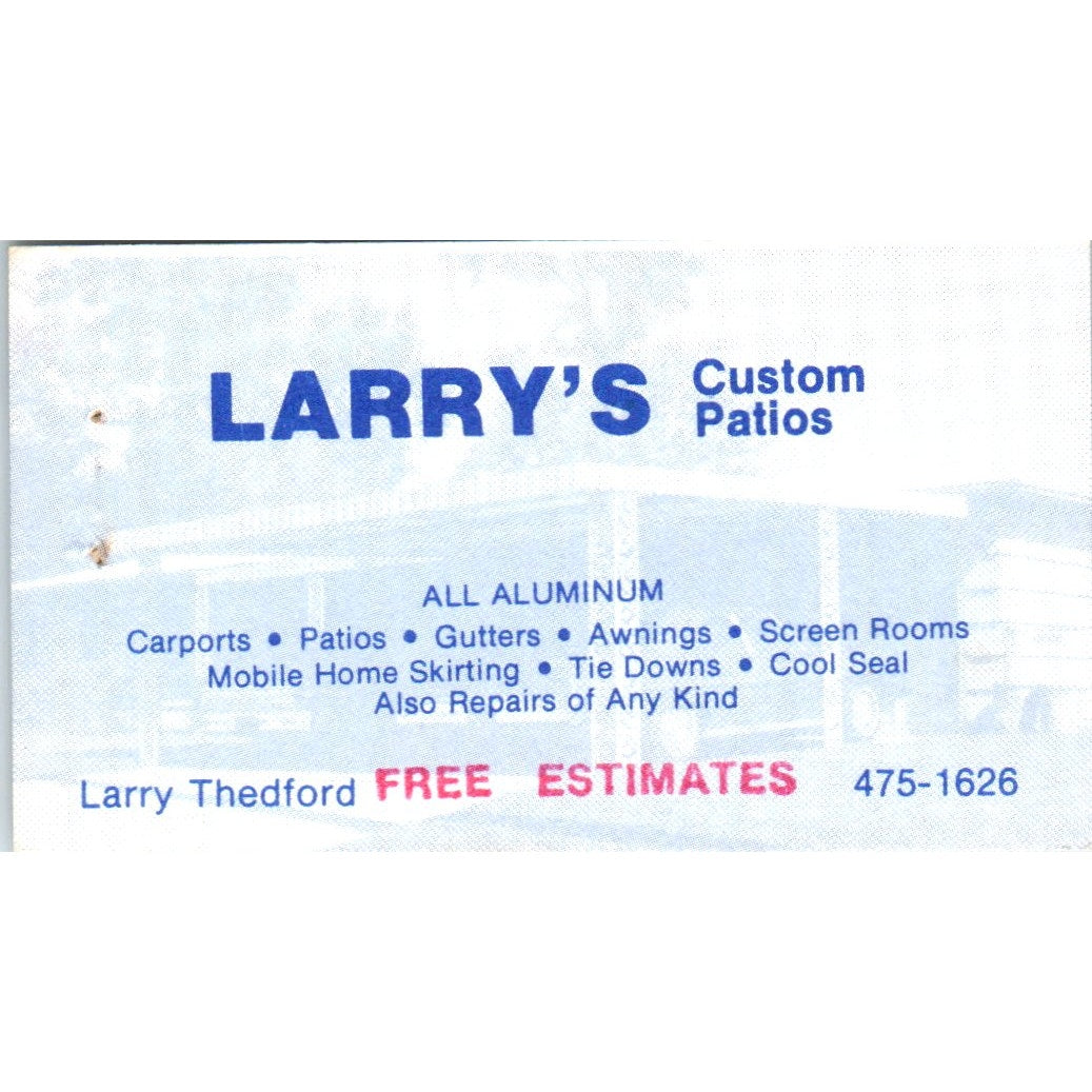 Larry's Custom Patios Larry Thedford Texas Vintage Business Card SD8-B3