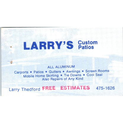 Larry's Custom Patios Larry Thedford Texas Vintage Business Card SD8-B3