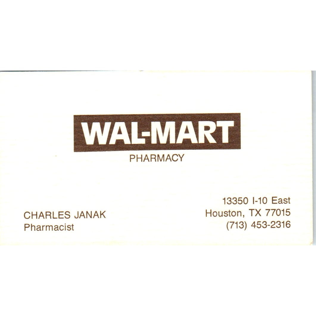 Wal-Mart Pharmacy Charles Janak Houston TX Vintage Business Card SD8-B15