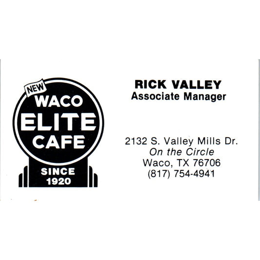 Rick Valley Waco Elite Cafe TX Vintage Business Card SD8-B6