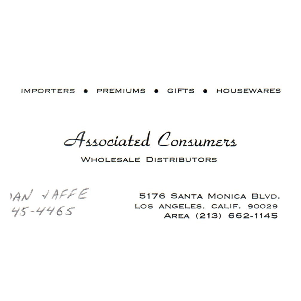 Vintage Associated Consumers Gifts Houseware Los Angeles CA Business Card SF3-B1