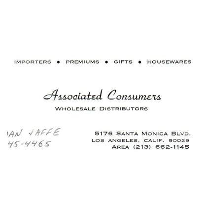 Vintage Associated Consumers Gifts Houseware Los Angeles CA Business Card SF3-B1