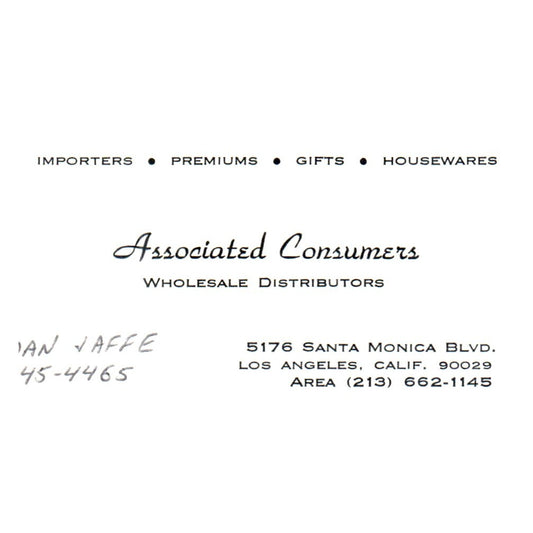 Vintage Associated Consumers Gifts Houseware Los Angeles CA Business Card SF3-B1